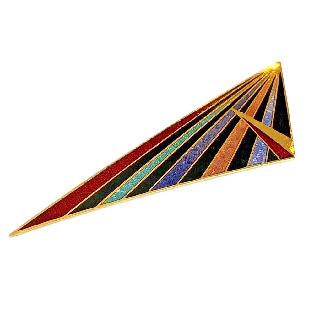 Vintage Siti Jewelry Brooch Mod Geometric Enamel On Goldtone Pin Triangle Shape